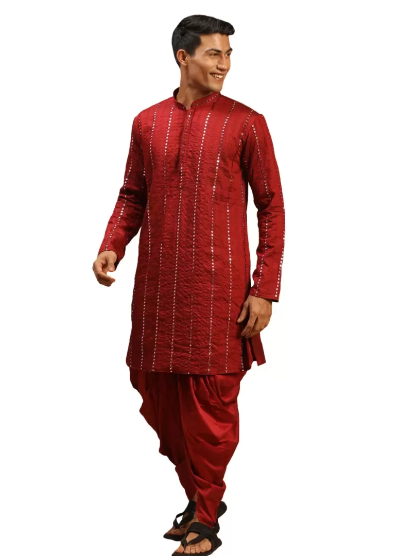 Men's Maroon Viscose Kurta and Dhoti Set