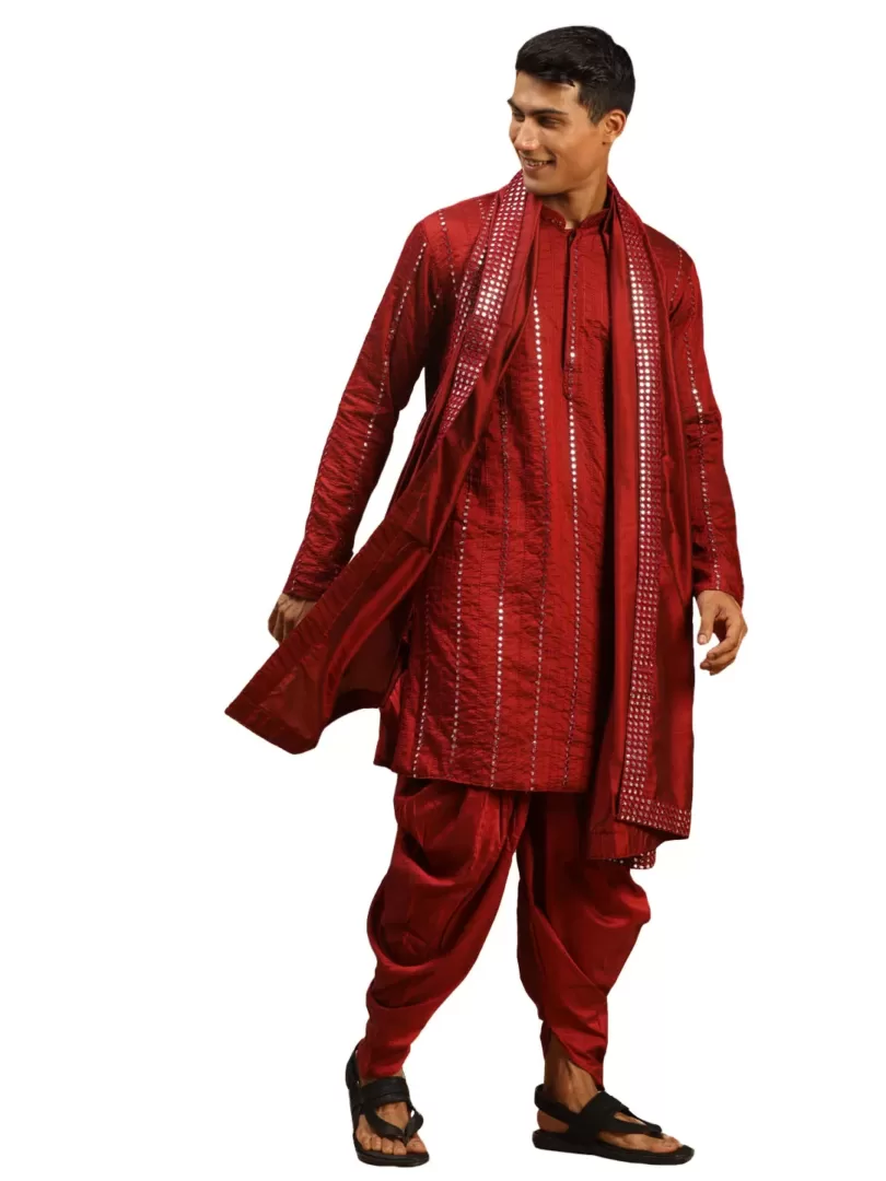 Men's Maroon Viscose Kurta and Dhoti Set