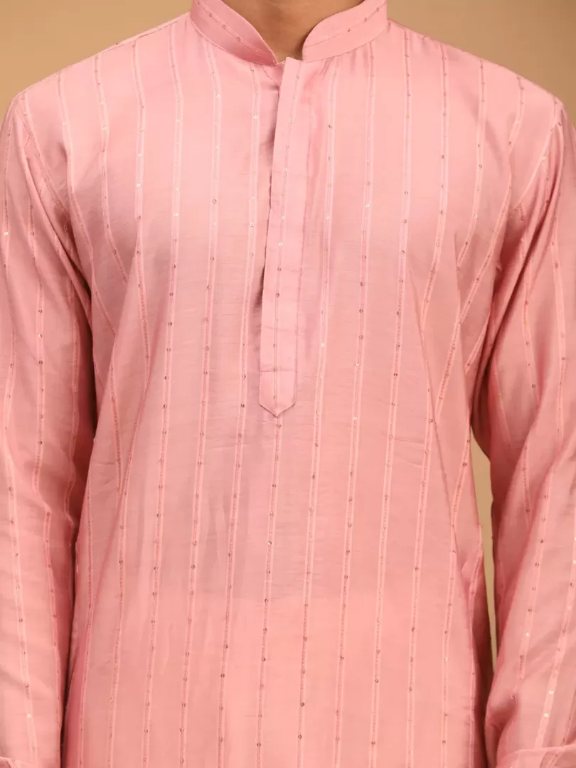 Men's Purple And Cream Cotton Blend Kurta Pyjama Set