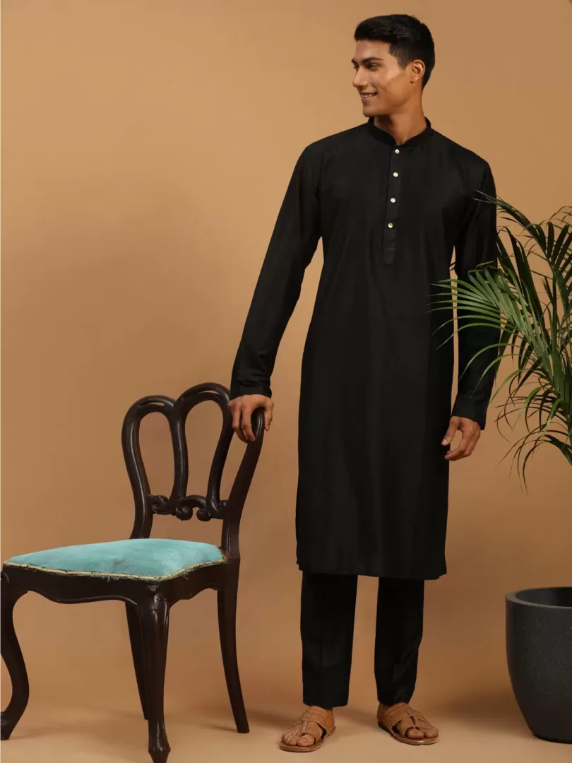 Men's Black Viscose Kurta Pyjama Set