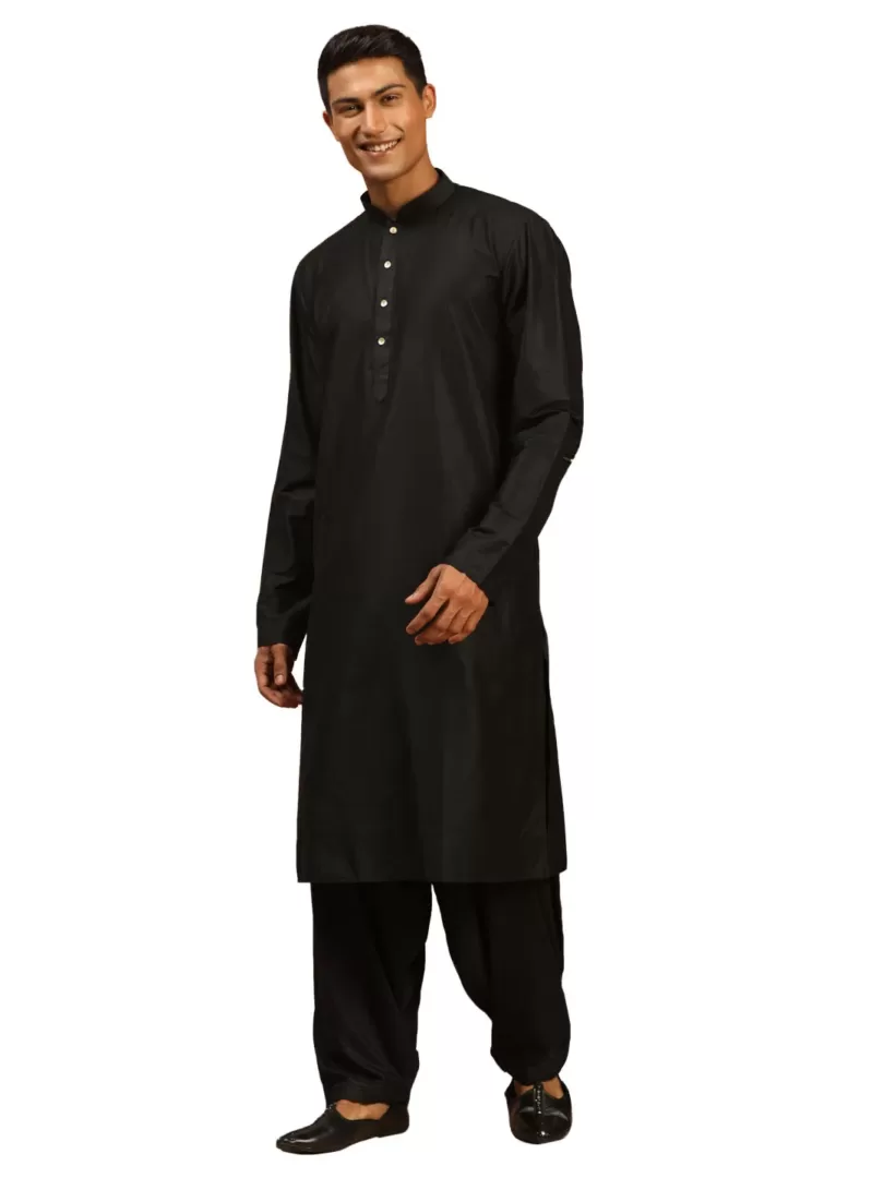 Men's Black Viscose Kurta and Patiala Set