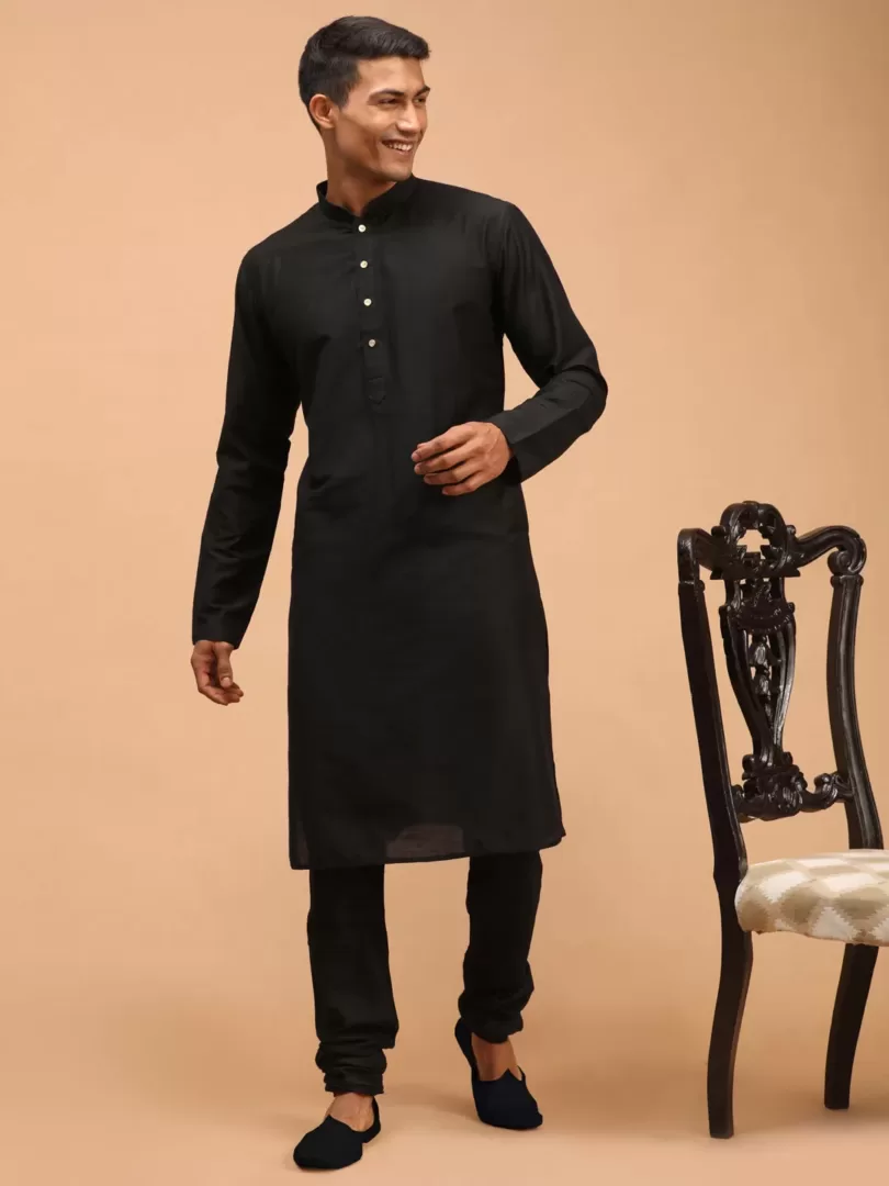 Men's Black Viscose Kurta Pyjama Set