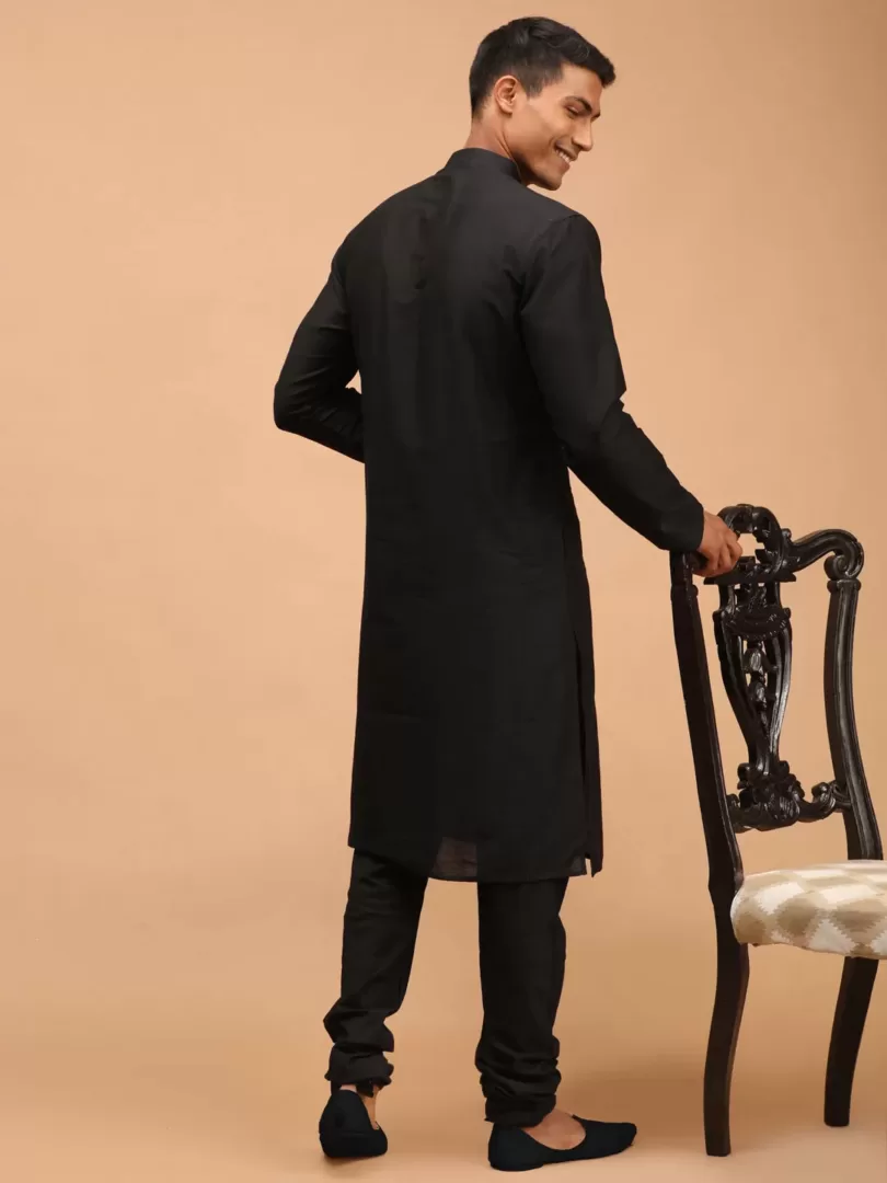 Men's Black Viscose Kurta Pyjama Set