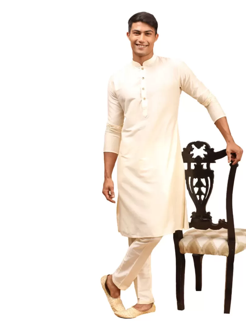 Men's Cream Viscose Kurta Pyjama Set