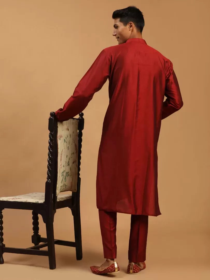 Men's Maroon Viscose Kurta, Pyjama & Dupatta Set