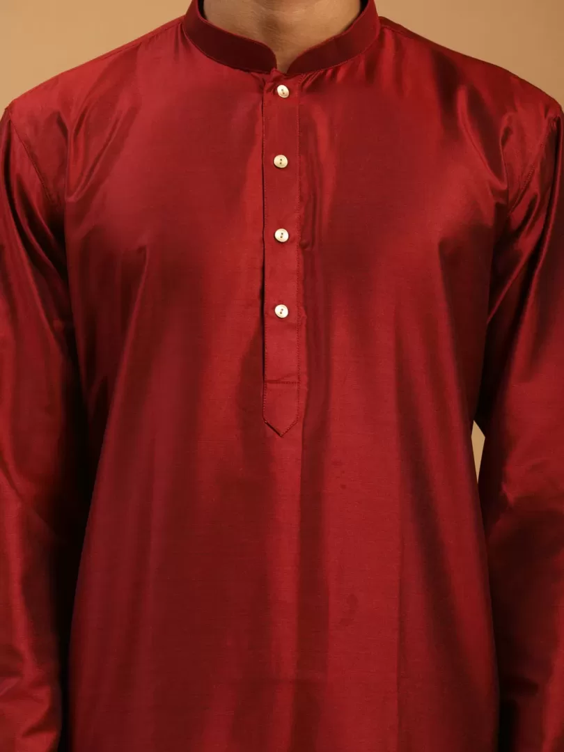 Men's Maroon Viscose Kurta, Pyjama & Dupatta Set