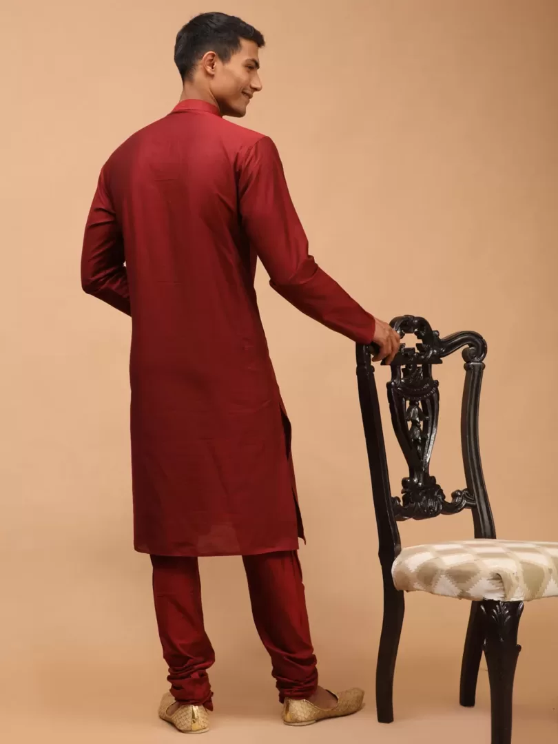 Men's Maroon Viscose Kurta, Pyjama & Dupatta Set