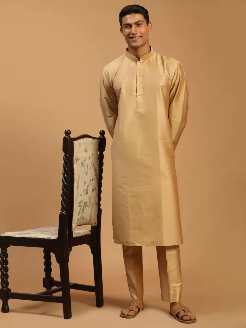 Men's Rose Gold Viscose Kurta Pyjama Set