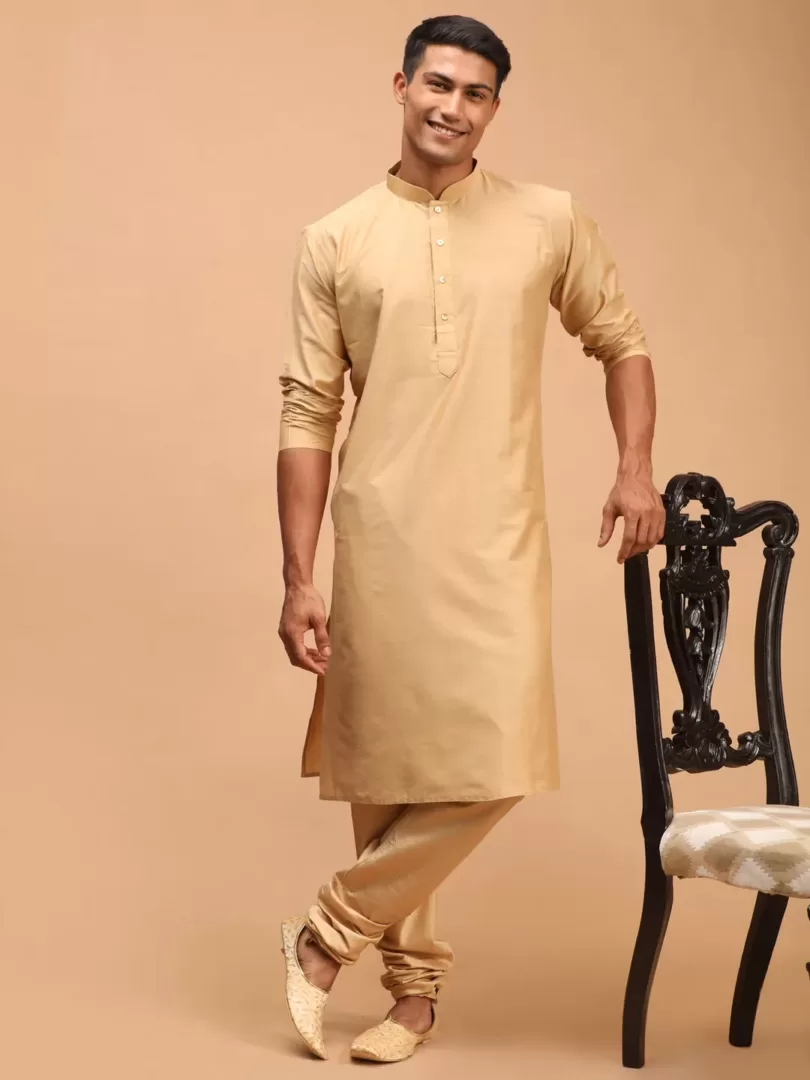 Men's Rose Gold Viscose Kurta Pyjama Set