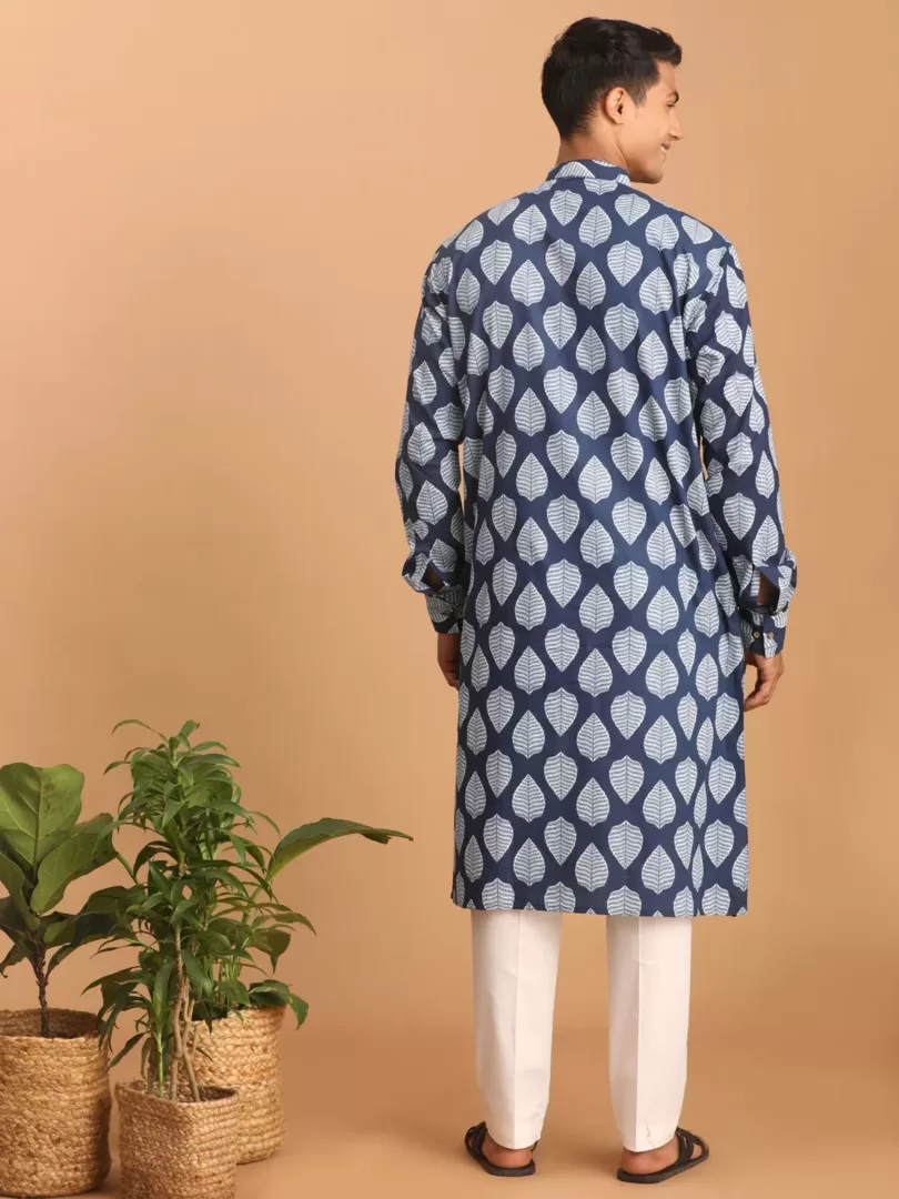 Men's Indigo Blue Cotton Kurta Pyjama Set