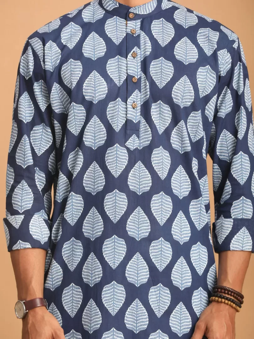 Men's Indigo Blue Cotton Kurta Pyjama Set