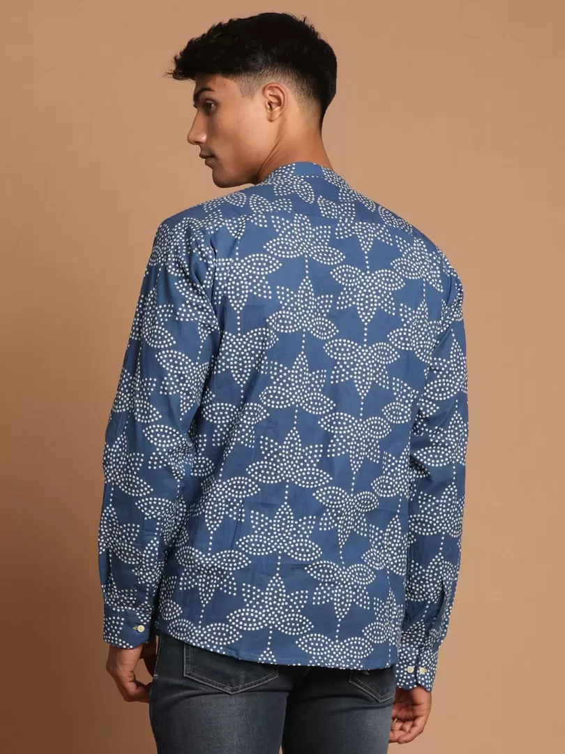 Men's Indigo Blue Cotton Ethnic Shirt