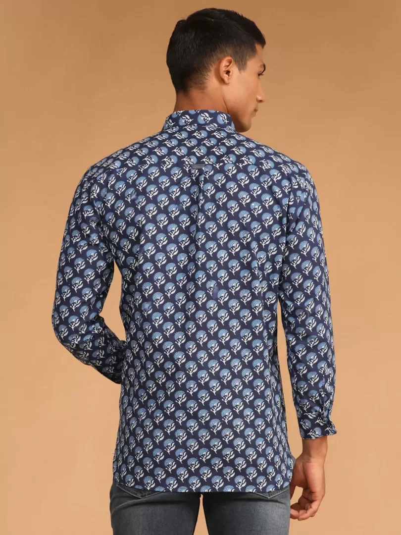 Men's Blue Cotton Blend Ethnic Shirt