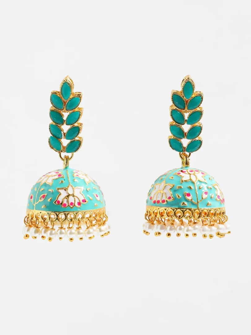 Gold Plated Designer Leaf Shaped Jhumkas