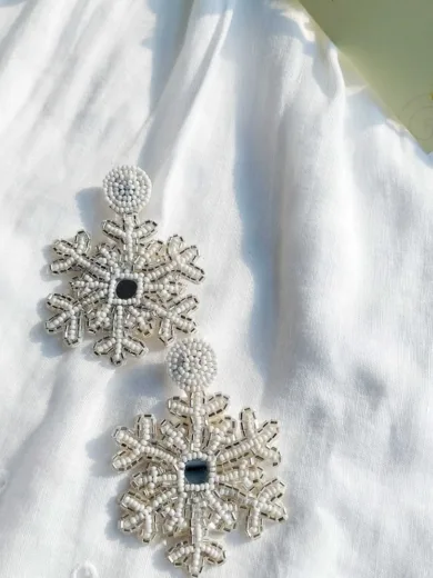 Snowflake White Beaded  Earrings