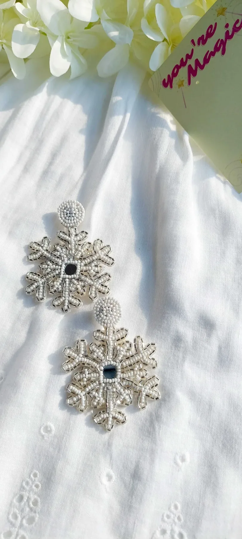 Snowflake White Beaded  Earrings