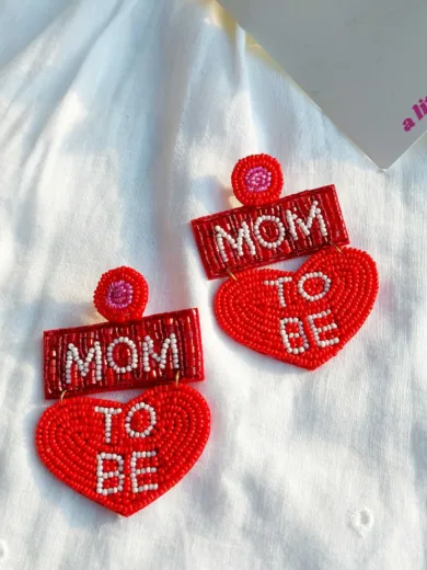Mom To Be Red And Maroon Beaded Earrings