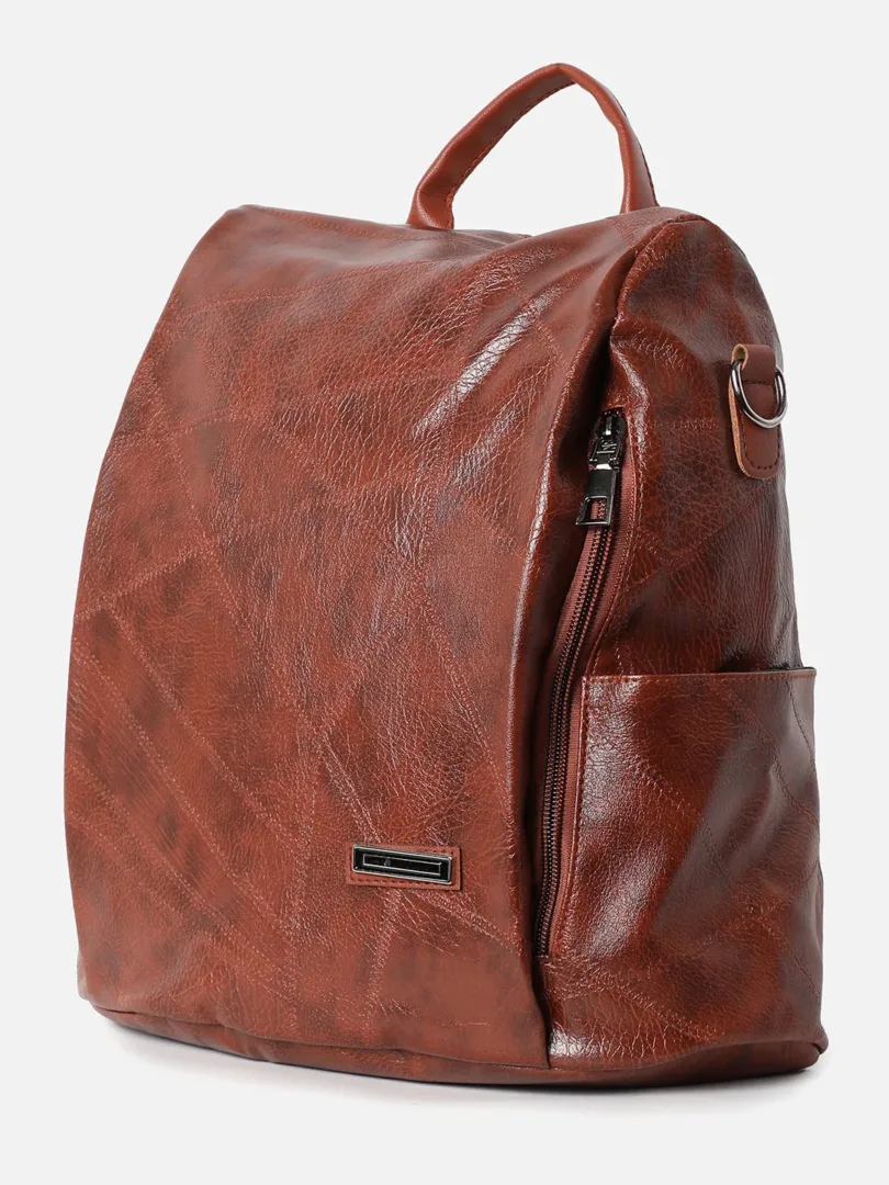 Textured Casual Backpack with Zip Lock For Women