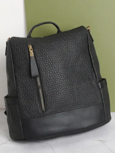 Textured Casual Backpack with Zip Lock For Women