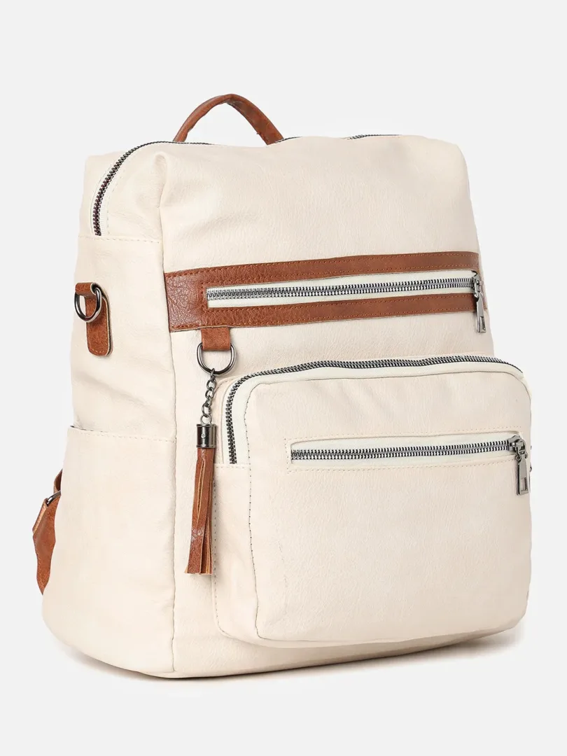 Solid Casual Backpack with Zip Lock For Women