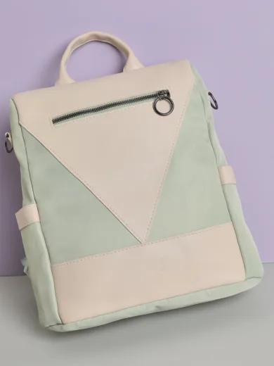 Colour block Casual Backpack with Zip Lock For Women