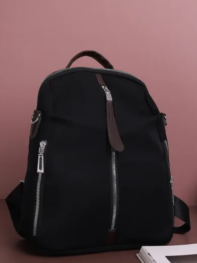 Solid Casual Backpack with Zip Lock For Women