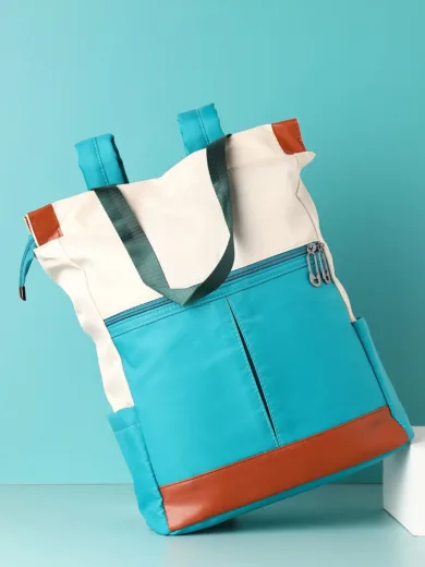 Colour block Travel Backpack with Zip Lock For Women