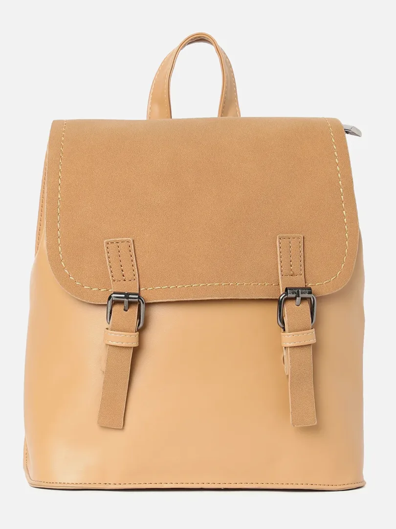 Textured Casual Backpack with Buckle Lock For Women