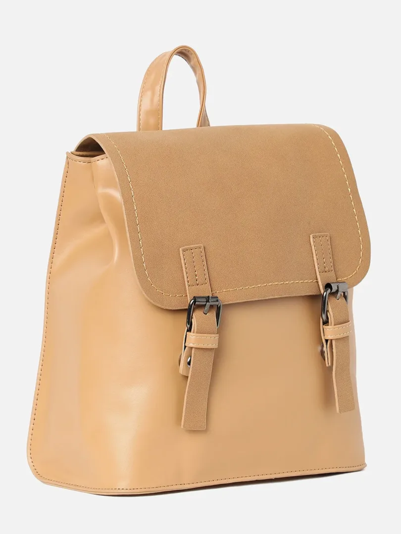 Textured Casual Backpack with Buckle Lock For Women