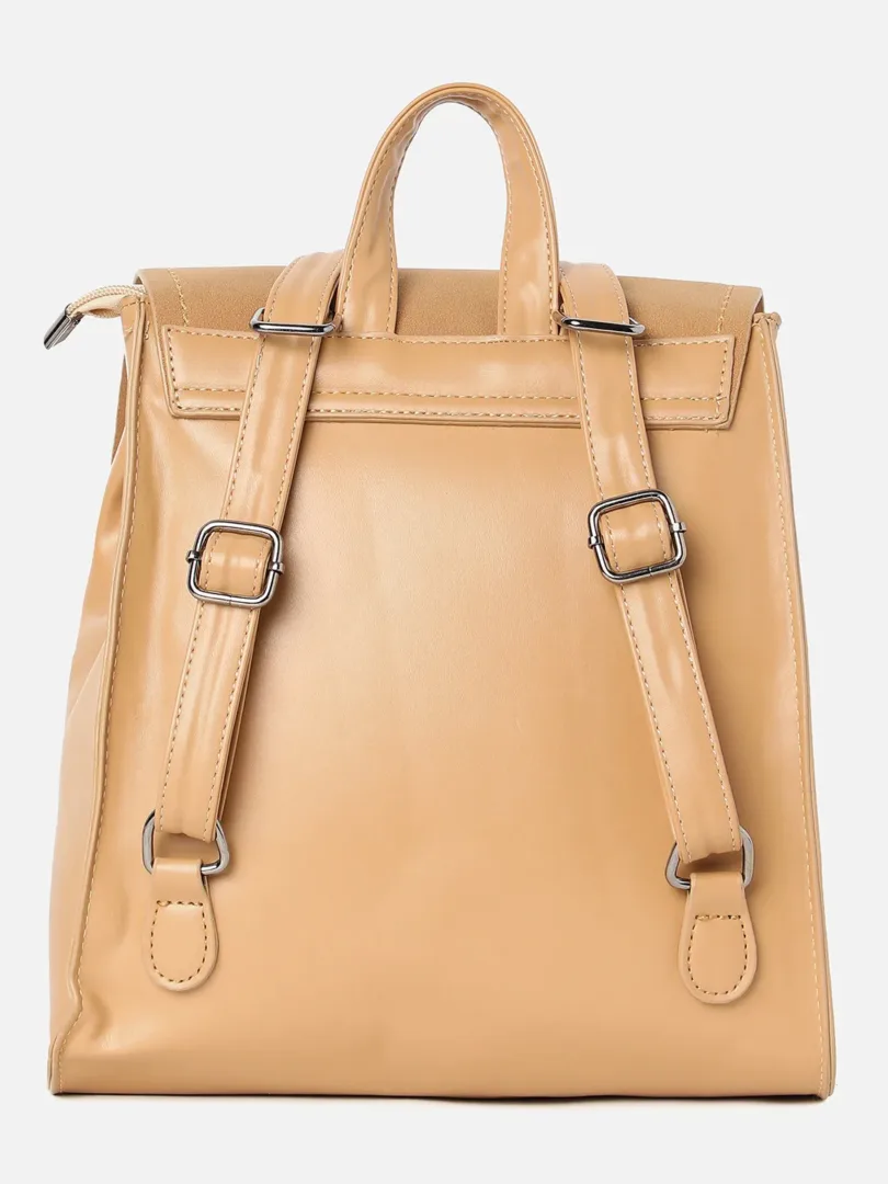 Textured Casual Backpack with Buckle Lock For Women