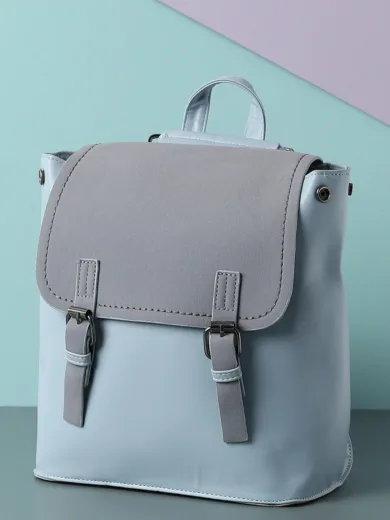 Solid Casual Backpack with Buckle Lock For Women