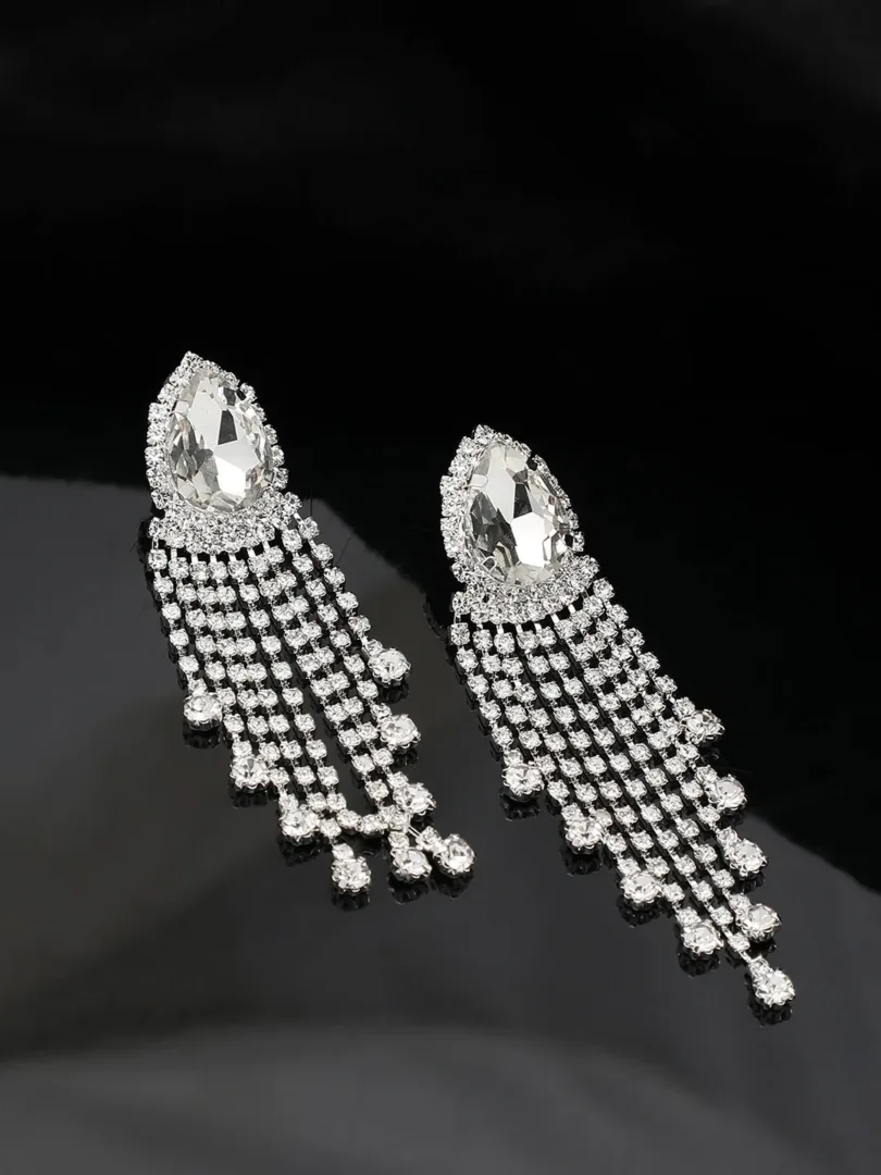 Silver Plated Party Designer Stone Drop Earring For Women