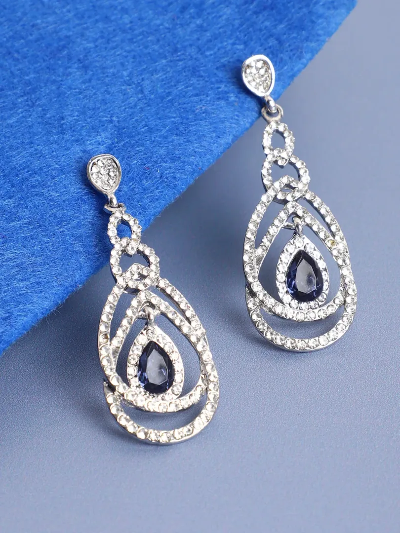 Silver Plated Designer Stone Drop Earring