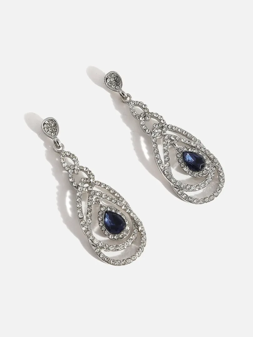 Silver Plated Designer Stone Drop Earring