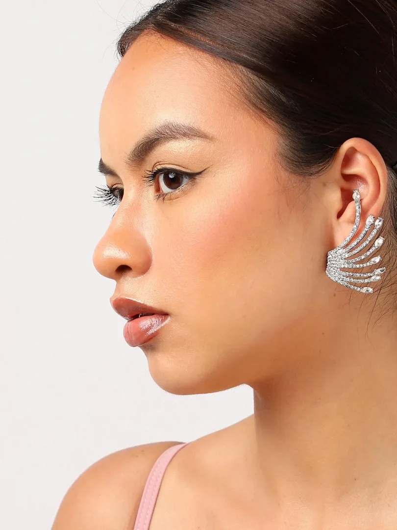 Silver Plated Designer Stone Ear Cuffs