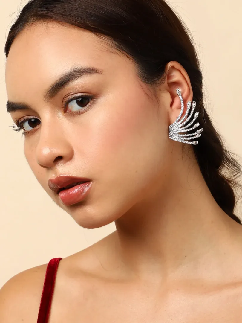 Silver Plated Designer Stone Ear Cuffs