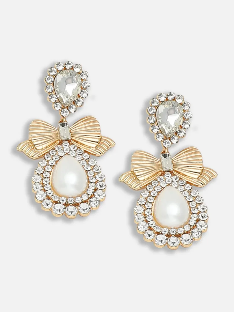 Gold Plated Party Designer Stone and Pearls Drop Earring For Women