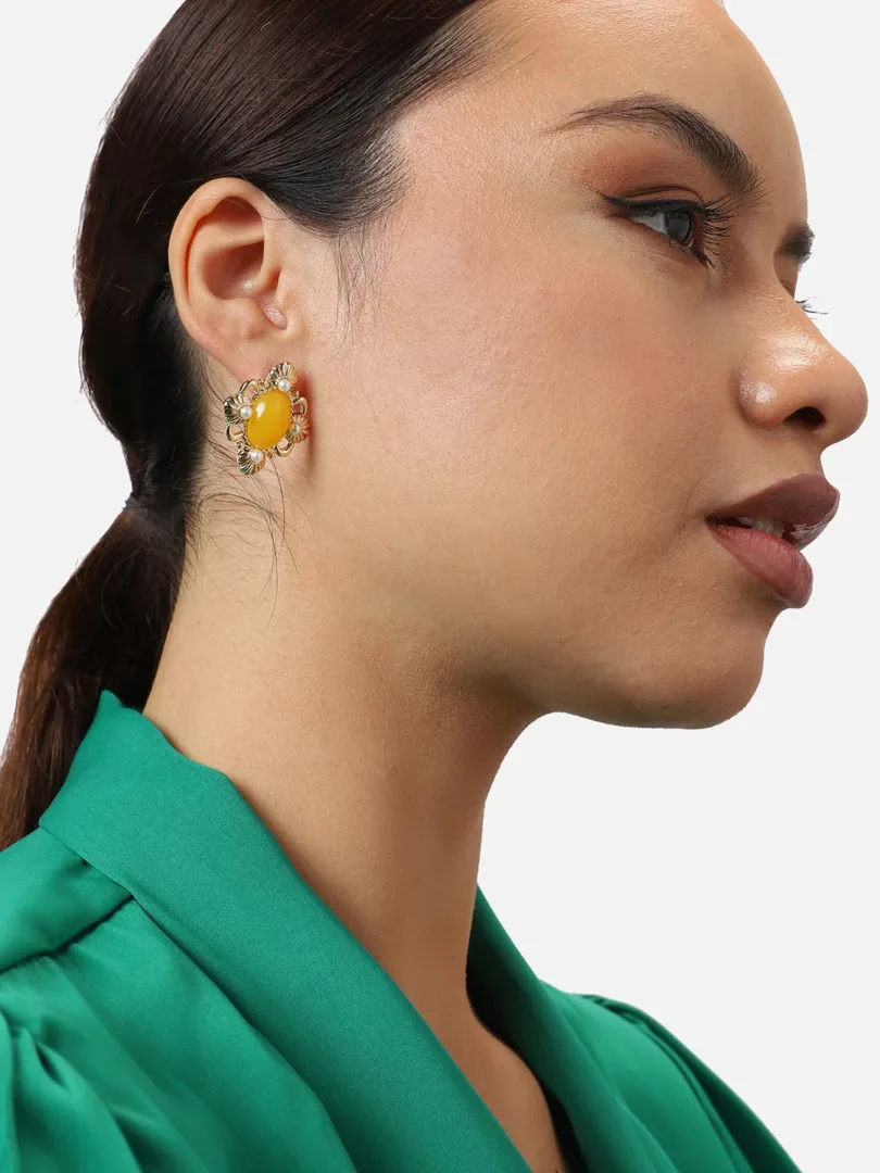 Gold Plated Party Designer Stone Stud For Women