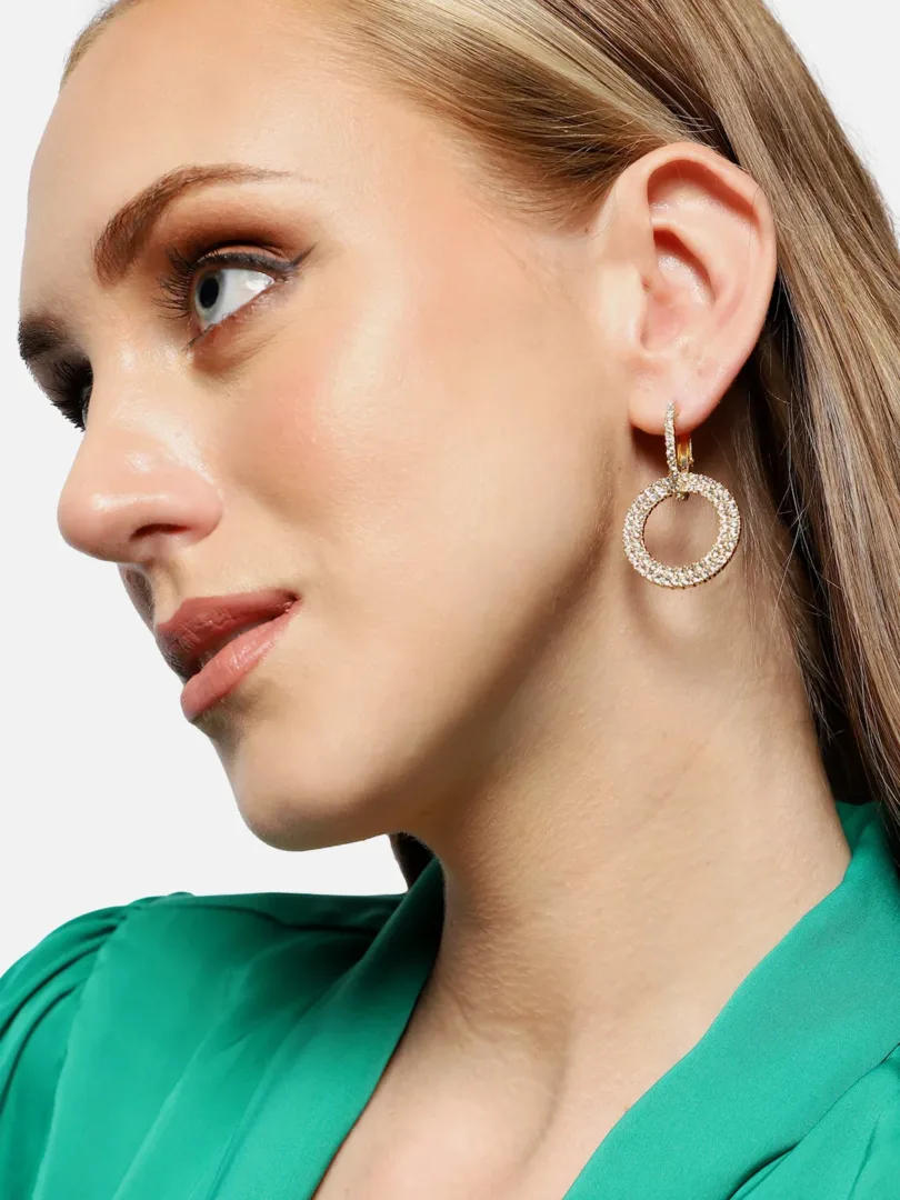Gold Plated Party Designer Stone Hoop Earring For Women