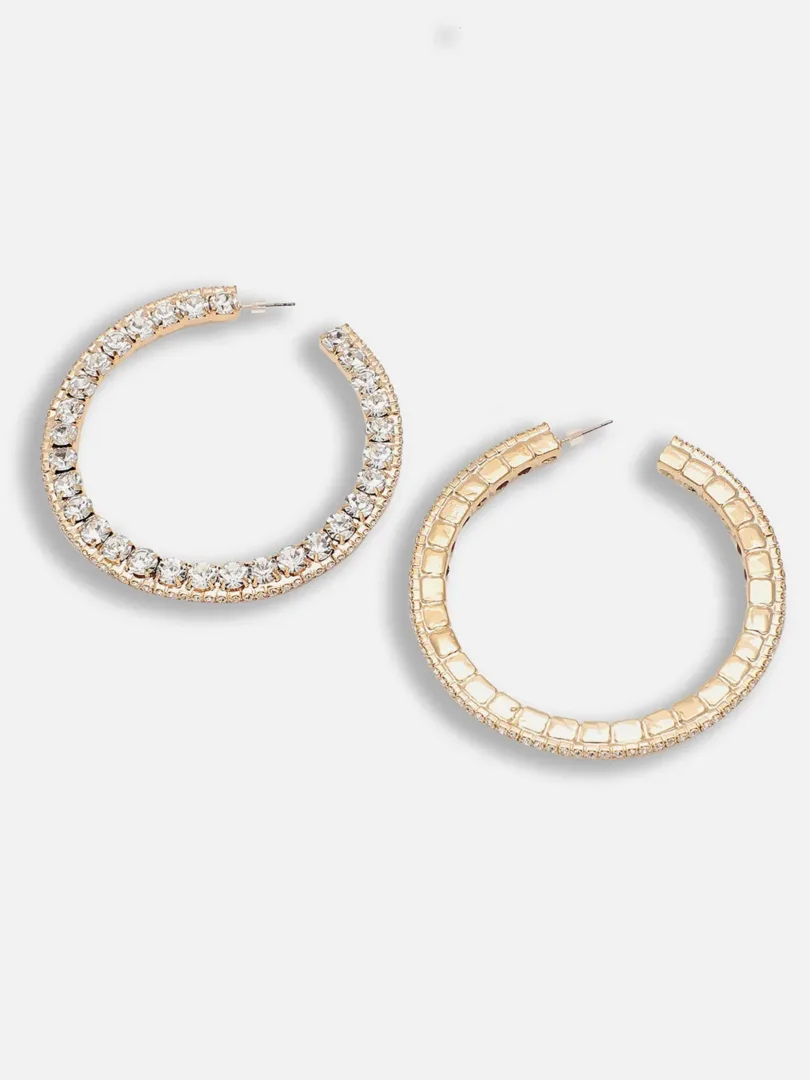 Gold Plated Party Designer Stone Hoop Earring For Women