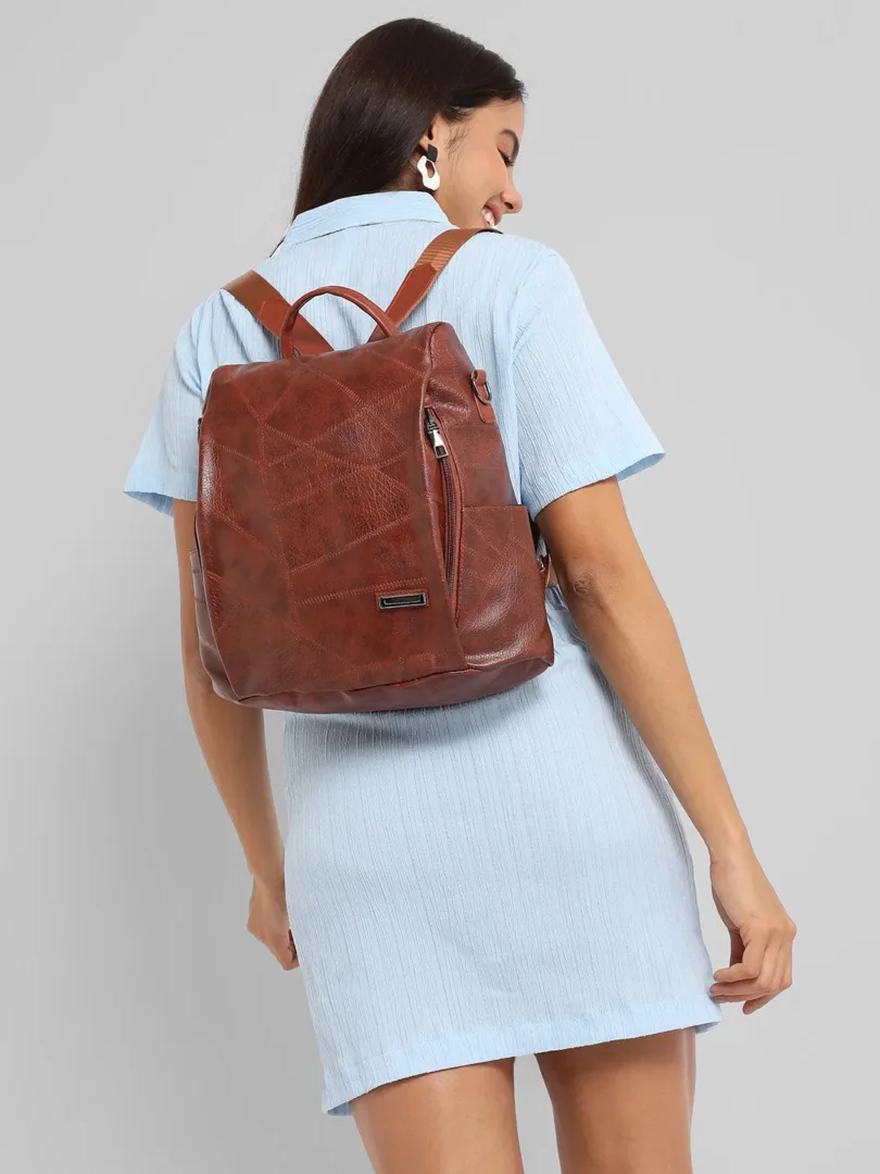 Textured Casual Backpack with Zip Lock For Women