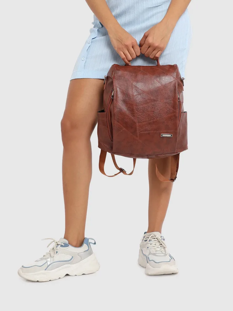 Textured Casual Backpack with Zip Lock For Women