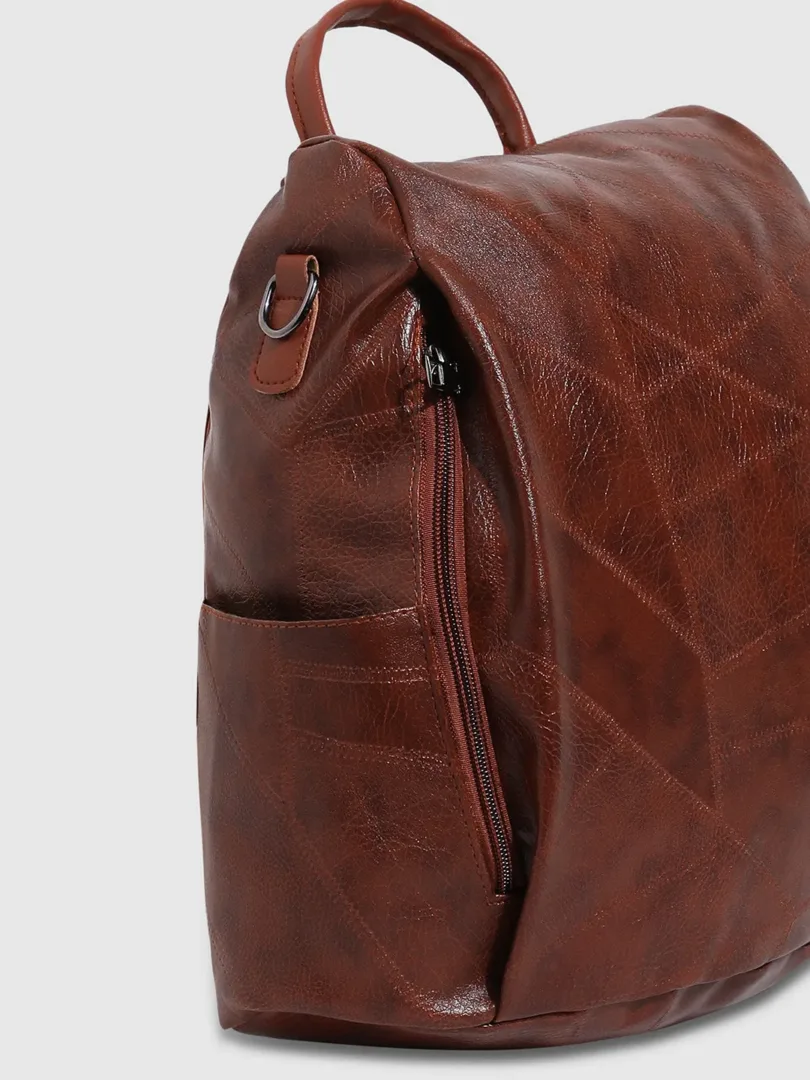 Textured Casual Backpack with Zip Lock For Women