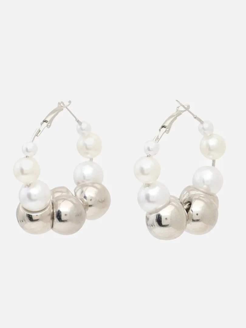 Silver Plated Party Pearls Hoop Earring For Women