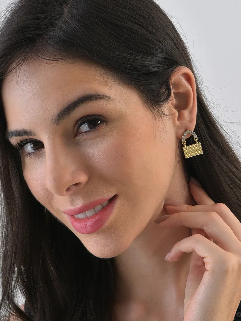 Gold Plated Designer Stone Stud Earrings