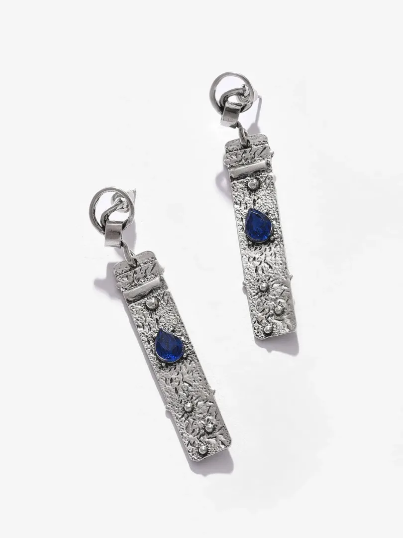 Silver Plated Designer Stone Drop Earrings