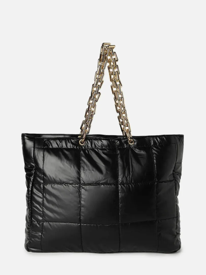 Quilted Zip Lock Tote Bag with Chain Strap