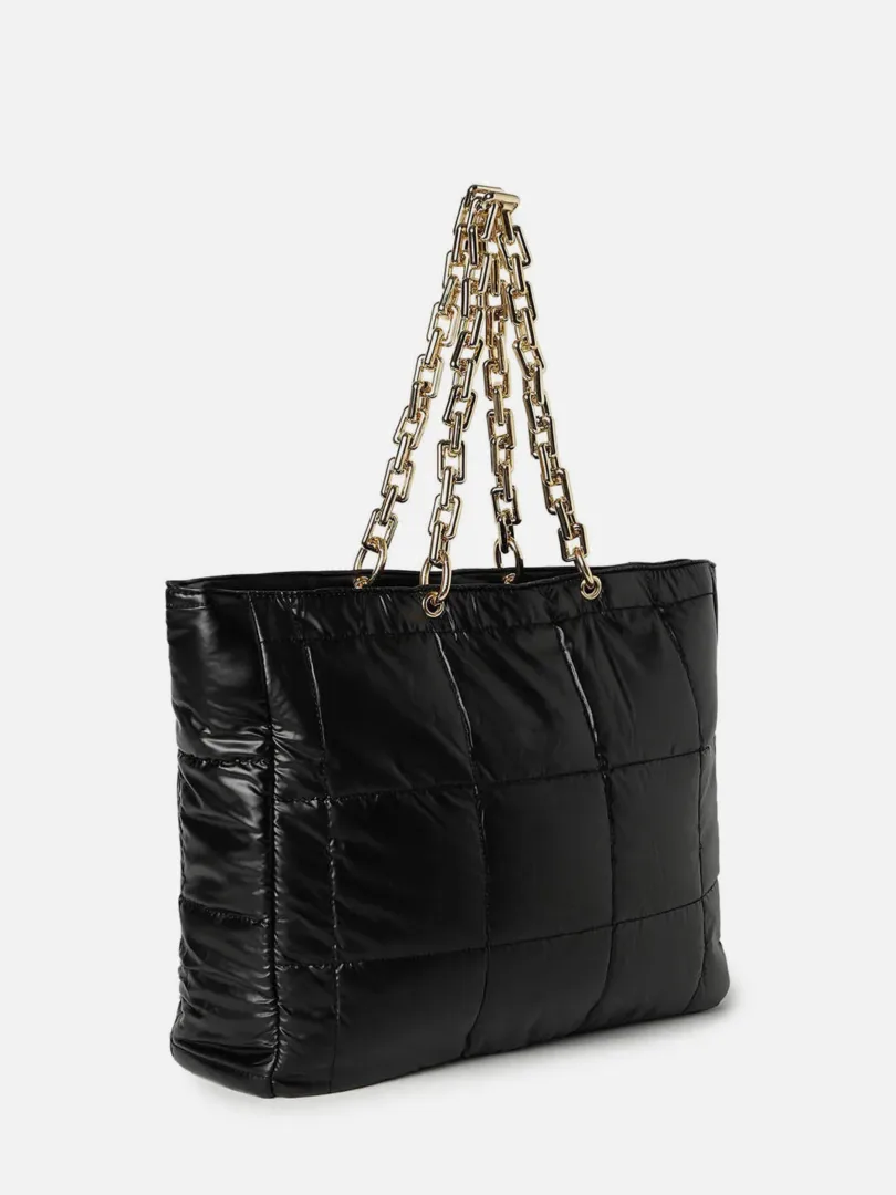 Quilted Zip Lock Tote Bag with Chain Strap