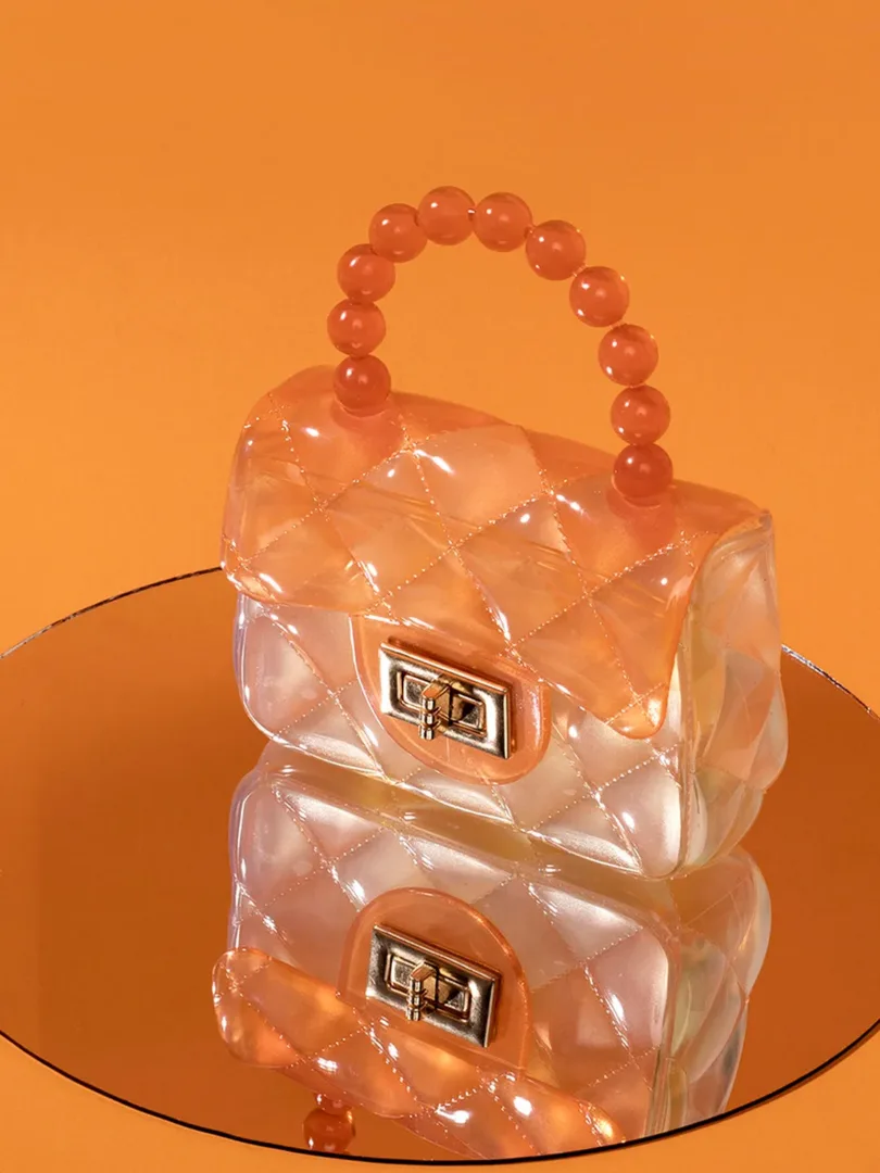 Transparent Push Lock Hand Bag with Handle detail