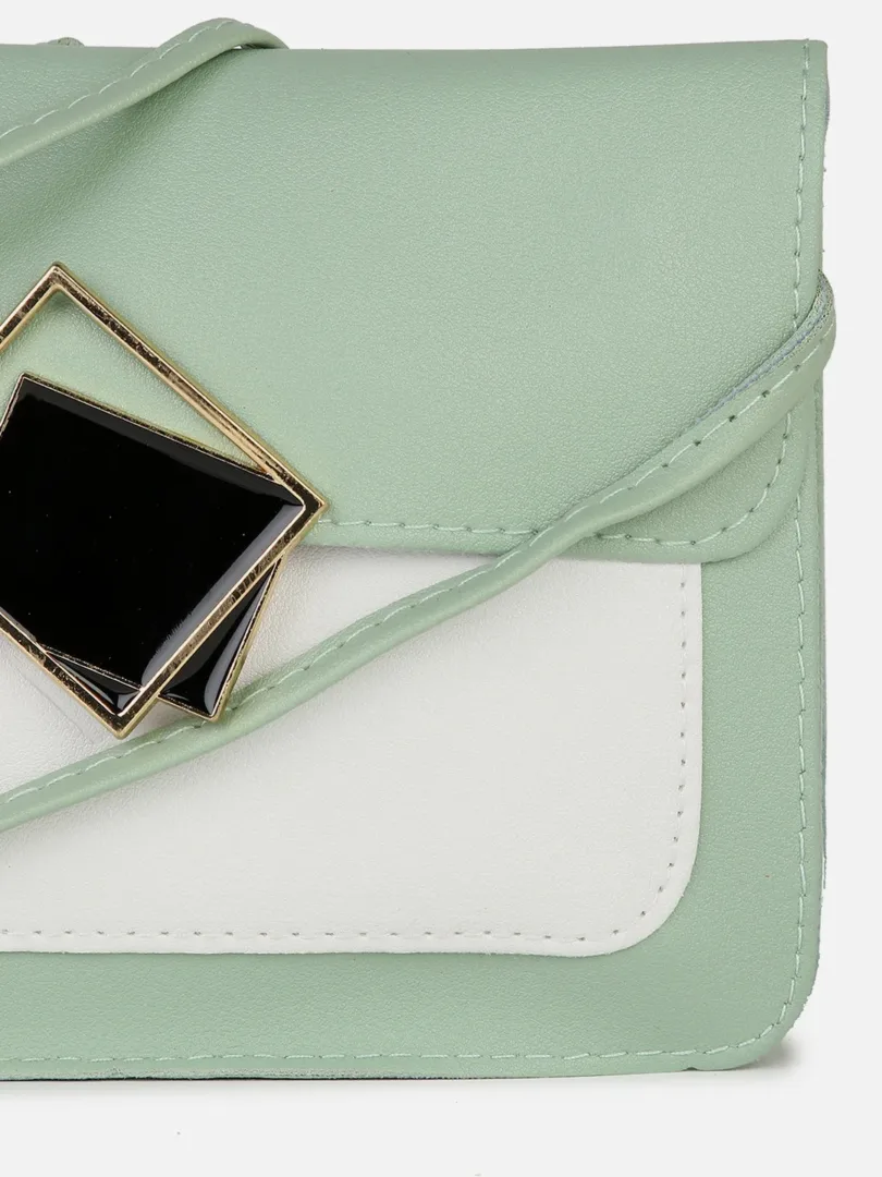 Colour Block Magnet Lock Sling Bag with Buckle detail